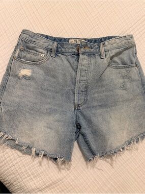 Free People Denim Crop Frayed Hem Shorts